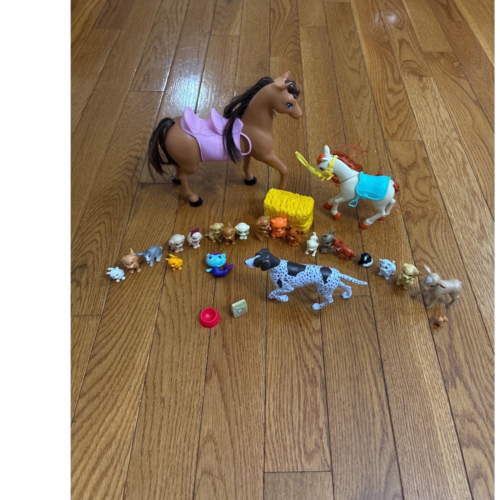 Mixed Lot Miniature Animal Figures Horses Dogs Cats Bunny 27 Piece Toy Set